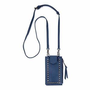 Time and Tru Cellie Blue Studded Cross Body Womens Handbag Clear Phone Pouch
